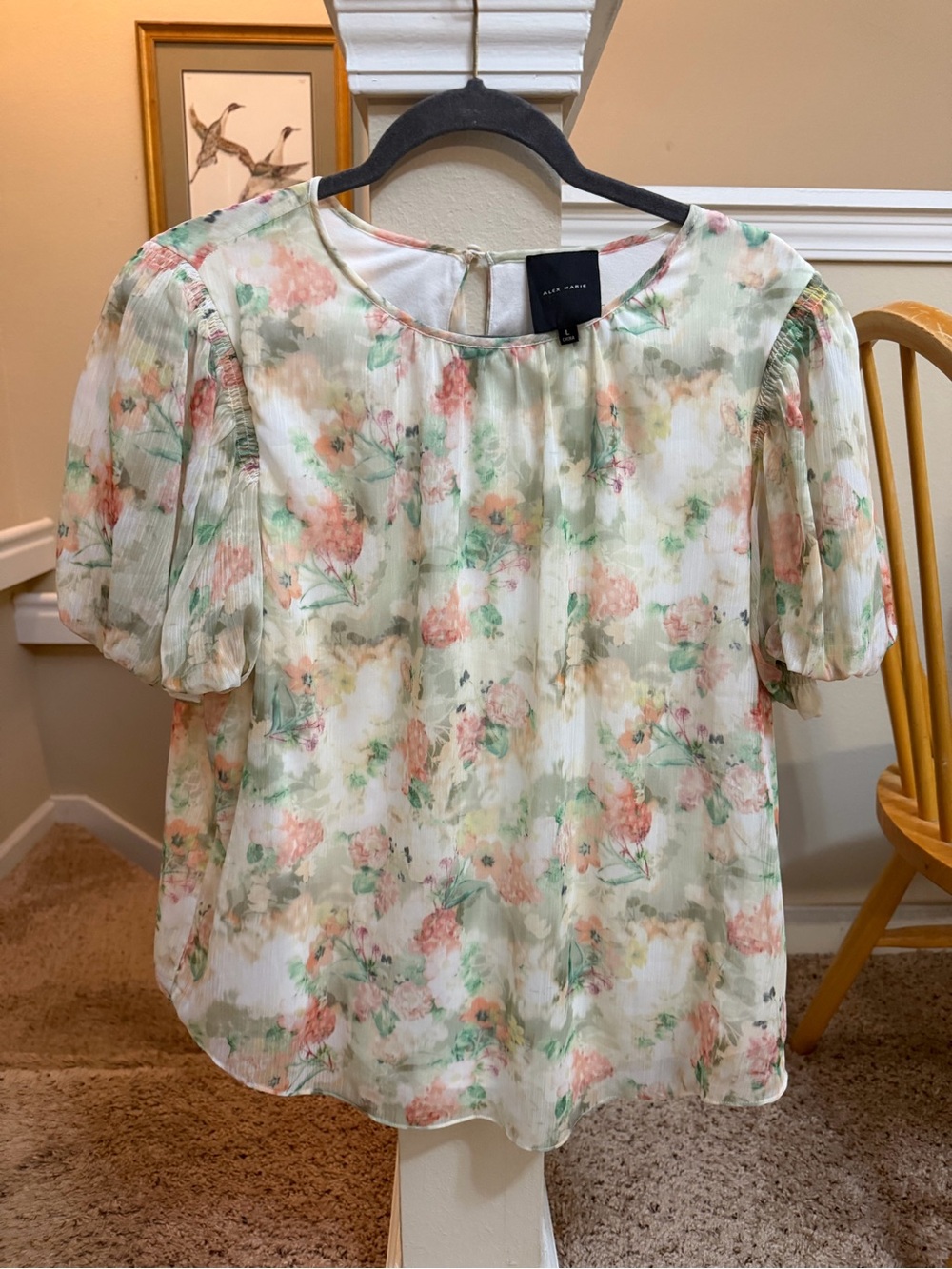 Alex Marie Floral Puff Sleeve Blouse - Cream Floral